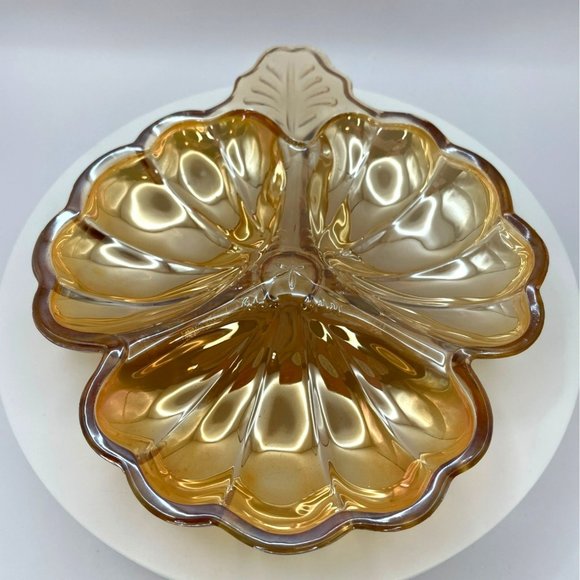 Vintage Jeanette Marigold Carnival Depression Glass Iridescent Doric Candy/Trink - Picture 4 of 9